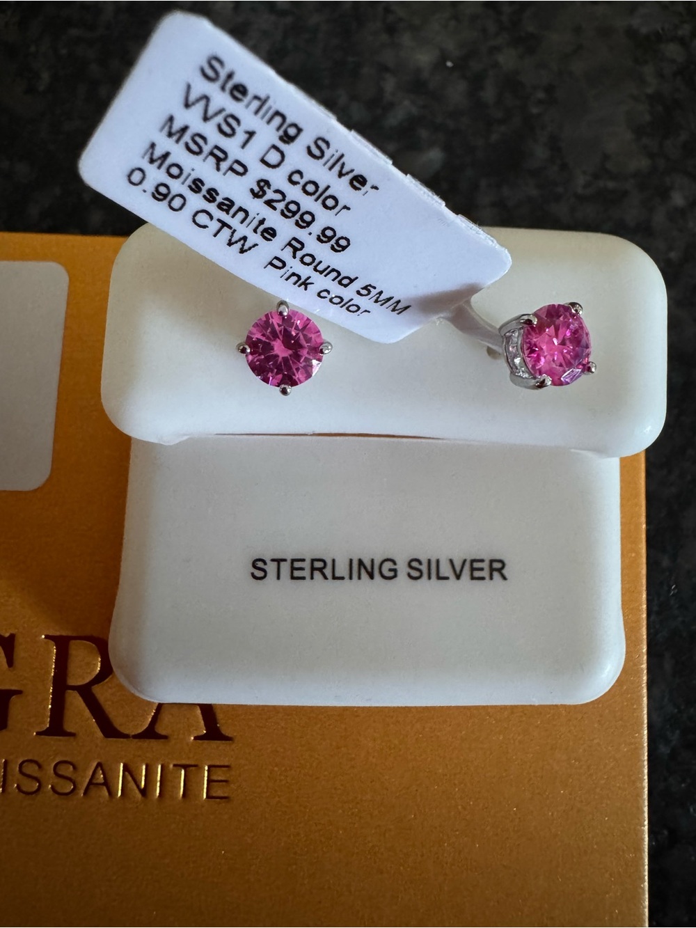 Sterling Silver Pink Moissanite Stud Earrings - Sterling Silver